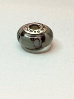 Retired Pandora 790642 Grey Flowers For You Murano Glass Charm 925 ALE
